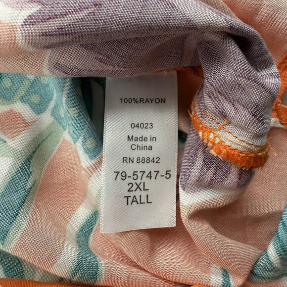 KS Island Mens 2XL Tall Orange Palm Frond Hawaiian Short Sleeve Shirt - Picture 5 of 8